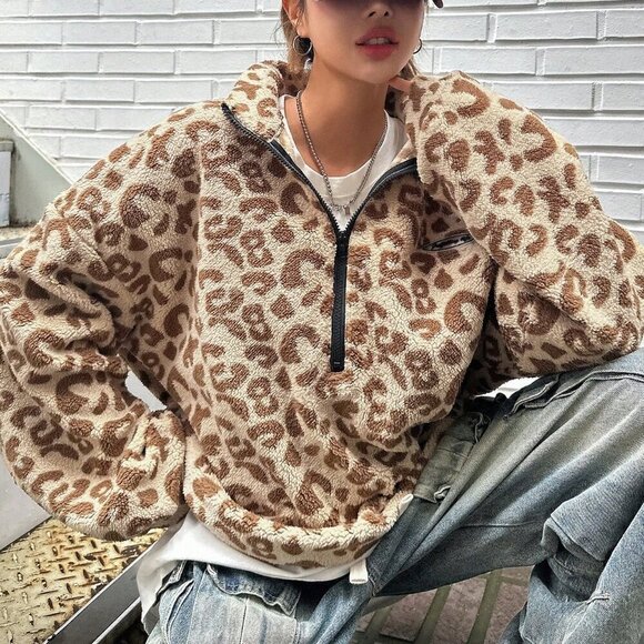 Apricot Casual Women's Leopard Print Basic Long Sleeve Sweatshirt - Picture 7 of 9